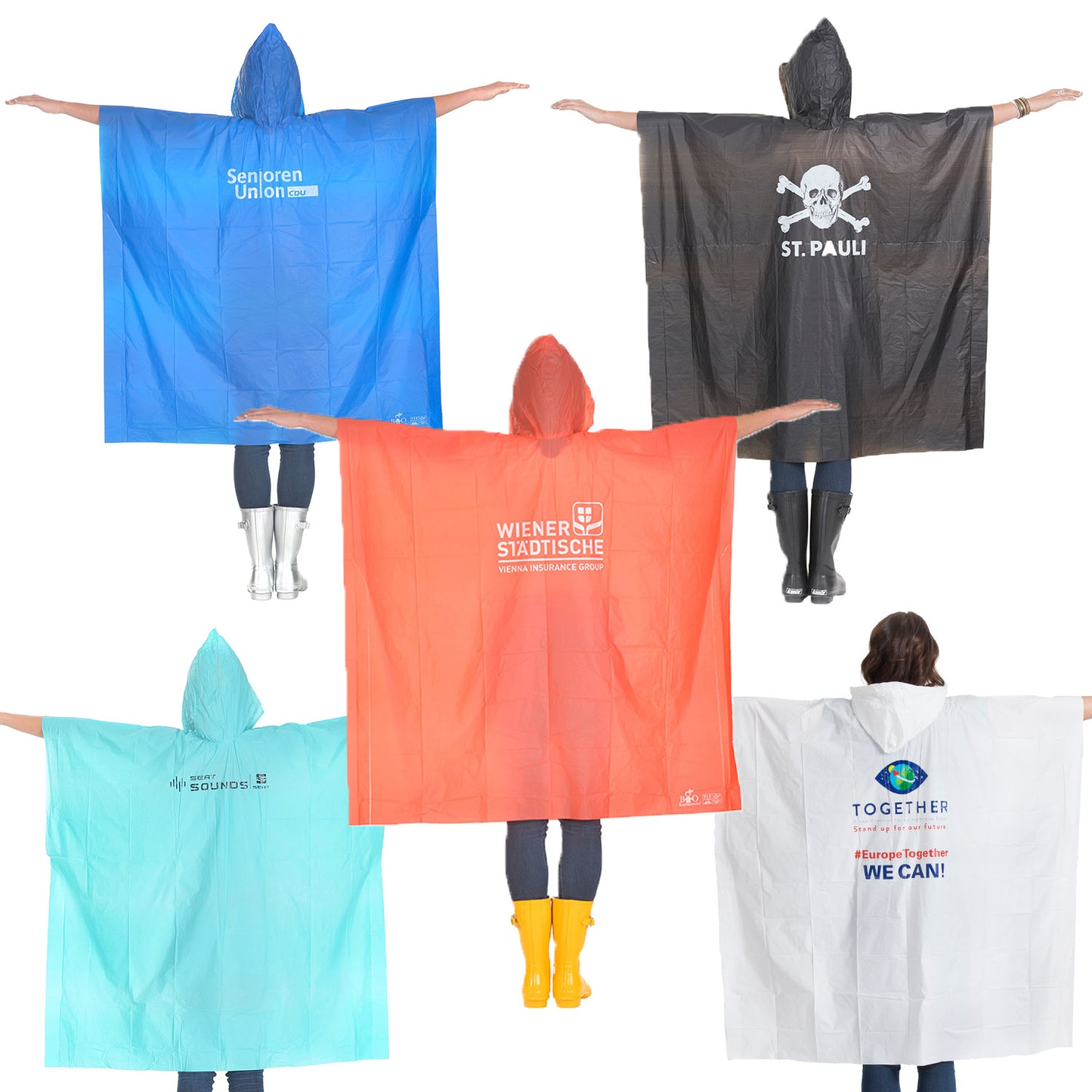 Bio-Regenponcho® nach Ihrer Pantone + Logo Werbeartikel - Hergestellt in Europa