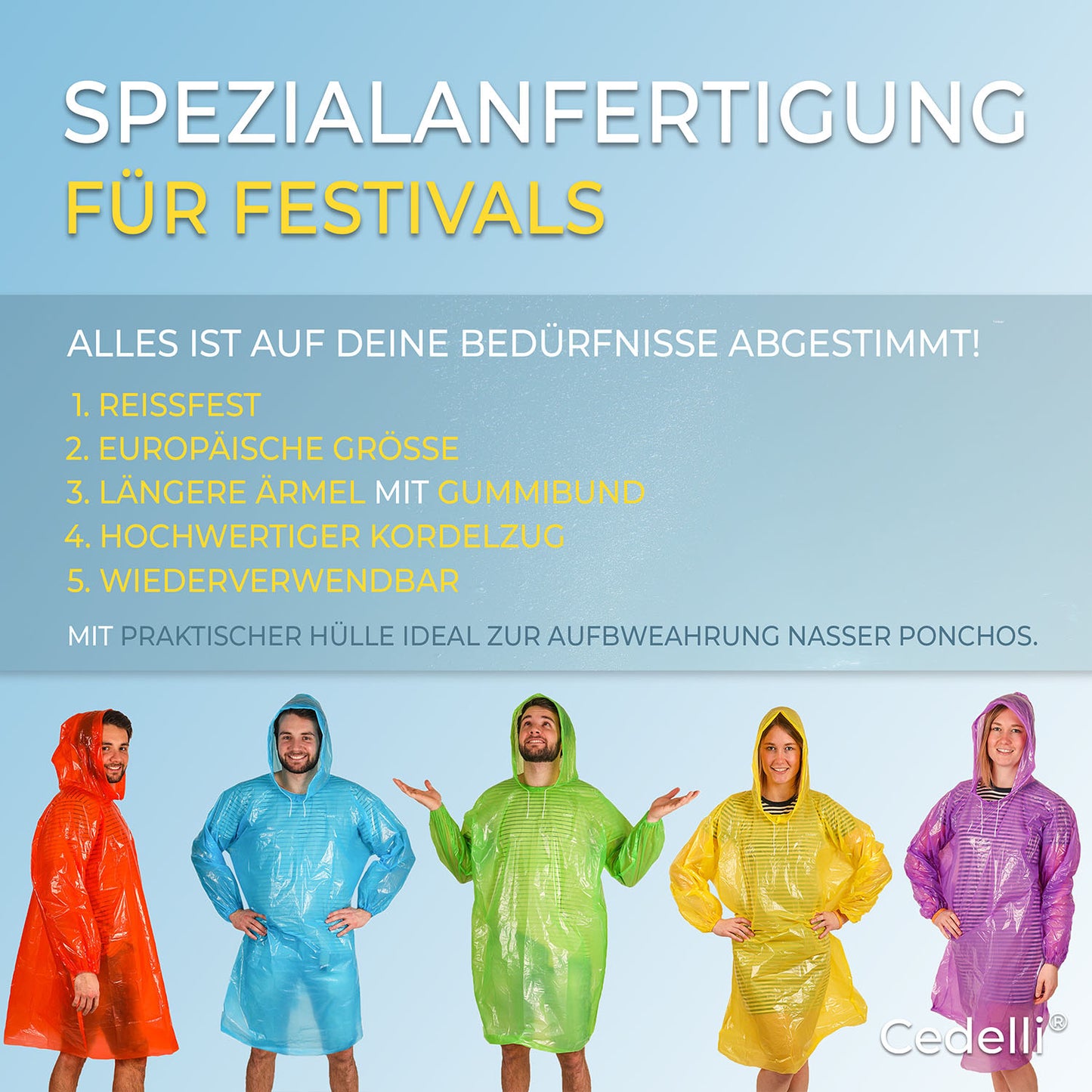 Festival Regenponcho | 5 Stück | Lila
