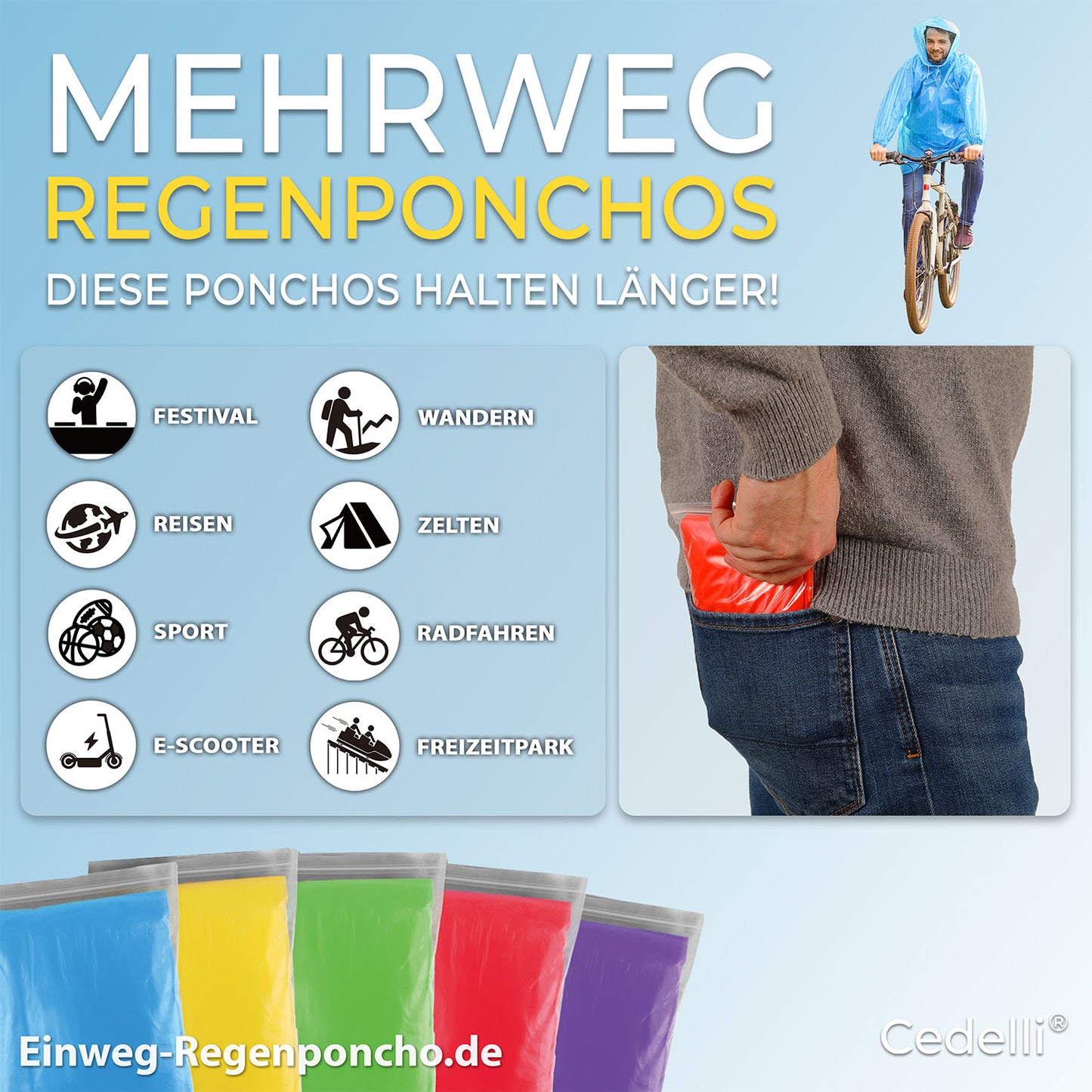 Festival Regenponcho | 5 Stück | Lila