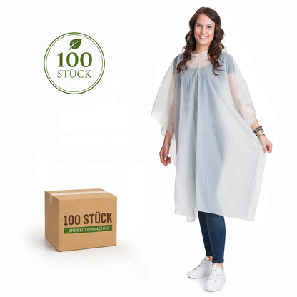 100 Stück bio Einweg-Regenponchos biologisch abbaubar für Festivals und Events
