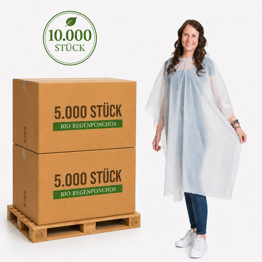 BIO Regenponcho Einweg | 10.000 Stück | 100% Biologisch abbaubar