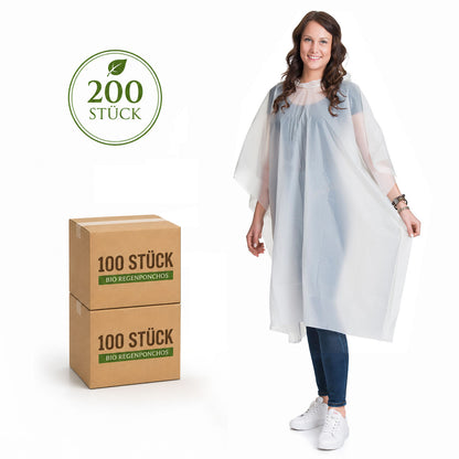 200 Stück biologisch abbaubare Einweg-Regenponchos für Festival und Veranstaltung