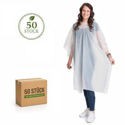 50 Stück bio Einweg-Regenponchos biologisch abbaubar für Festivals und Veranstaltungen