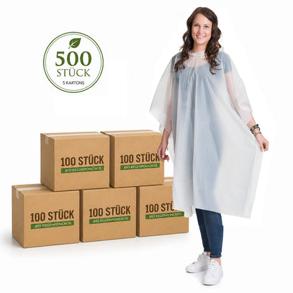 500 Stück bio Einweg-Regenponchos biologisch abbaubar für Festivals