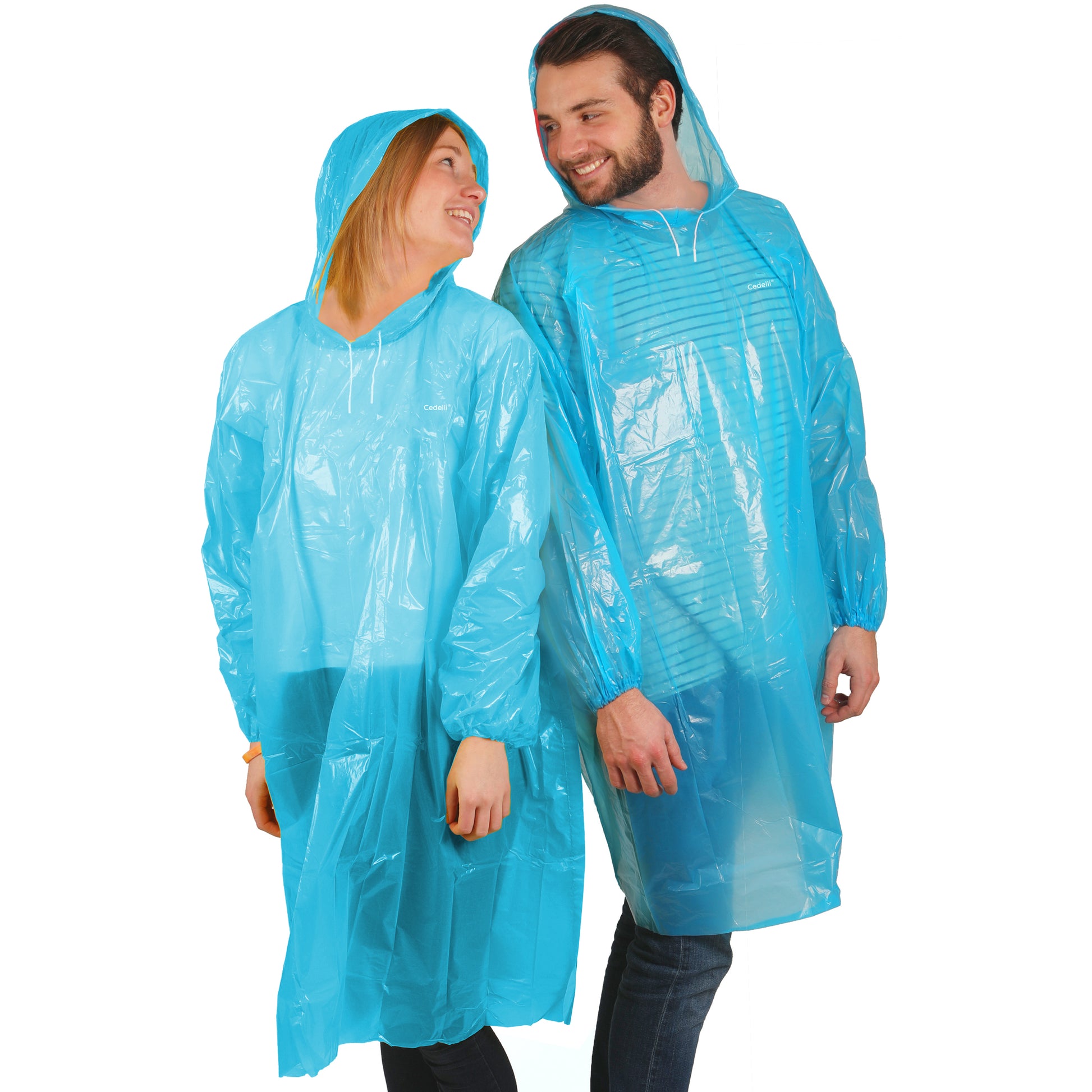 Blauer Einweg-Regenponcho für Regenschutz bei Festivals