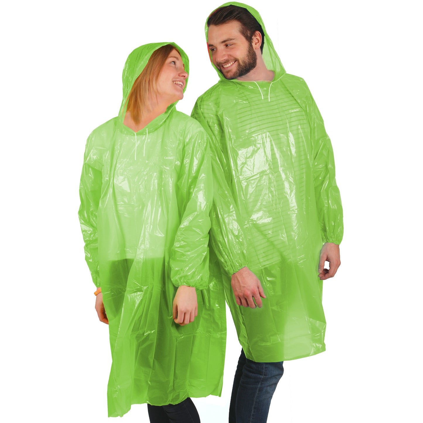 Grüner Einweg-Regenponcho für Regenschutz bei Festivals