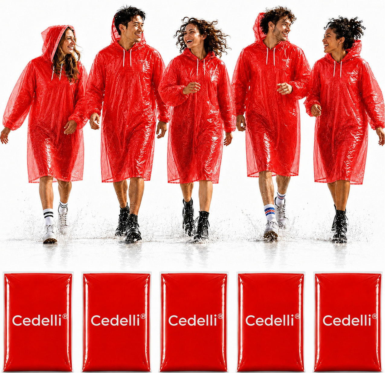 Roter Einweg-Regenponcho für Festival und Regenschutz
