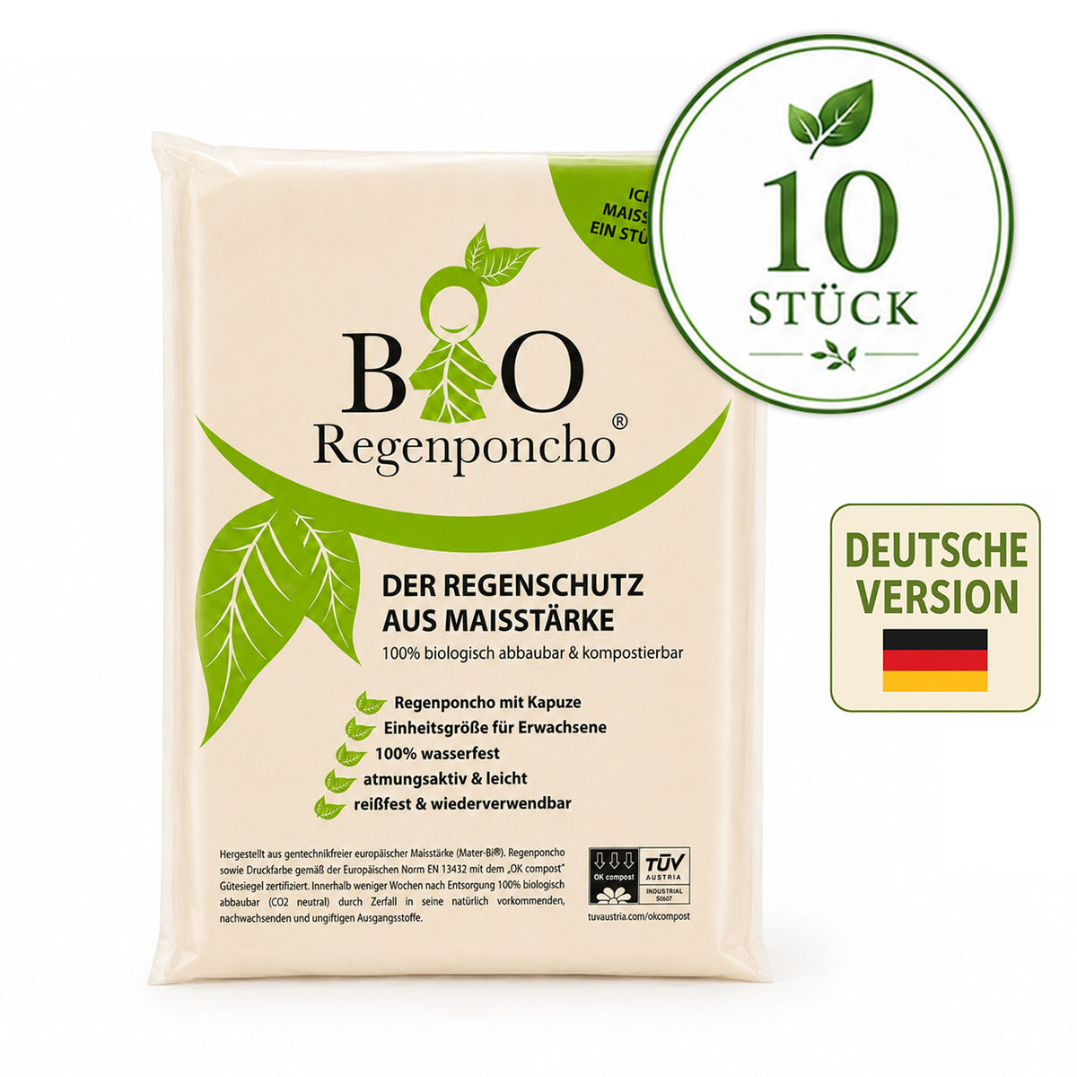 10 Stück | BIO Regenponcho - Umverpackung auf Deutsch