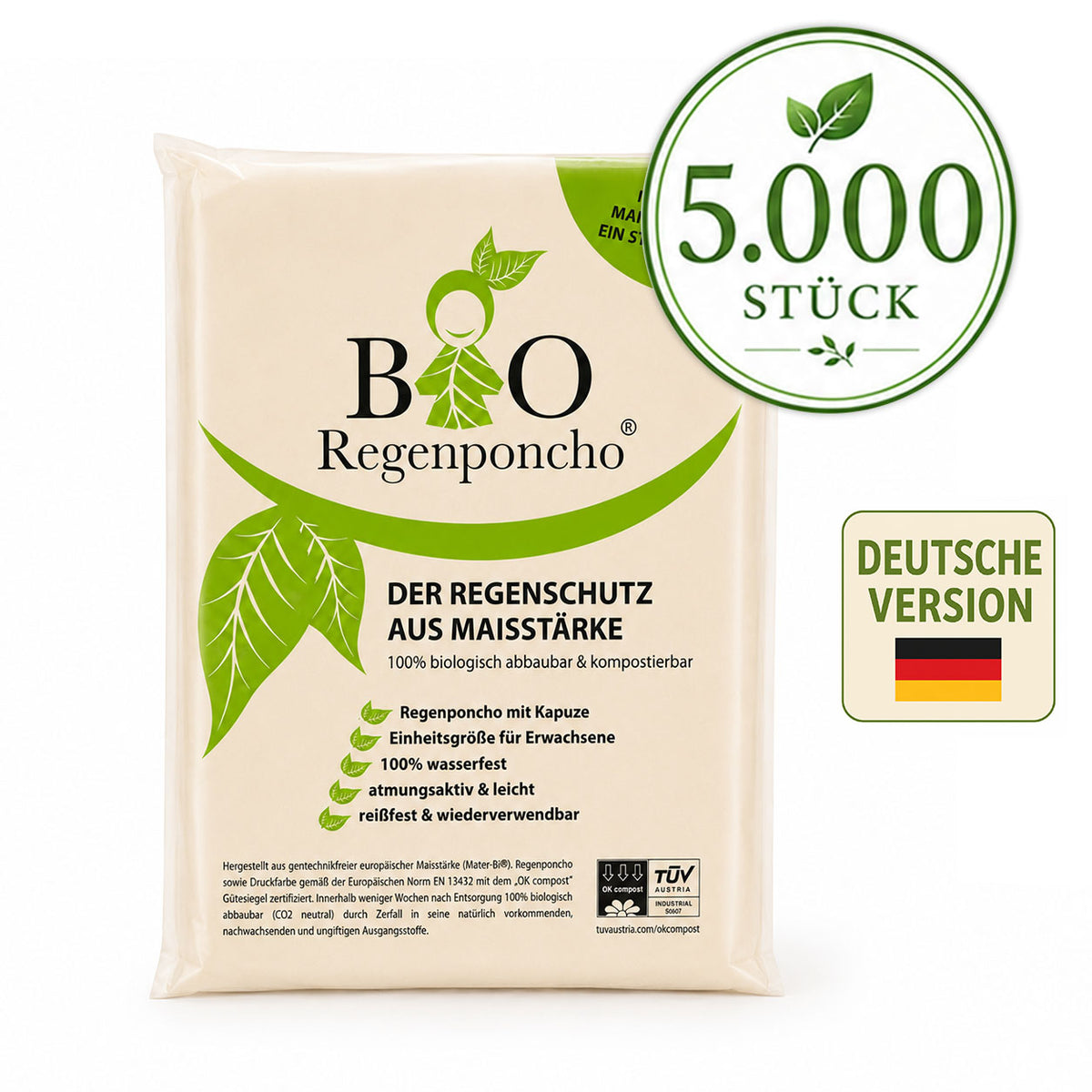 5000 Stück | BIO Regenponcho - Umverpackung auf Deutsch