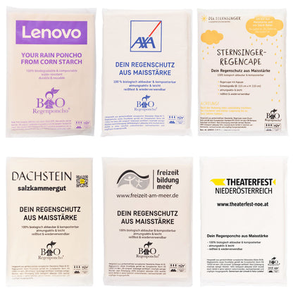 Bio-Regenponcho® nach Ihrer Pantone + Logo Werbeartikel - Hergestellt in Europa