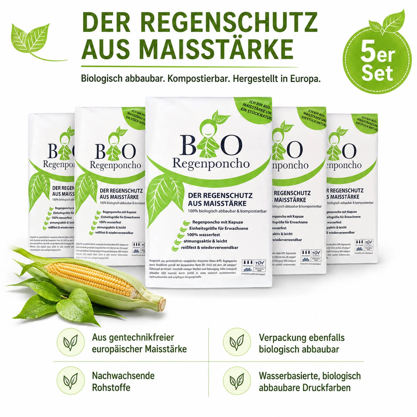 BIO Regenponcho Einweg | 500 Stück | 100% Biologisch abbaubar