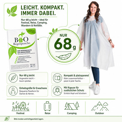 BIO Regenponcho Einweg | 500 Stück | 100% Biologisch abbaubar