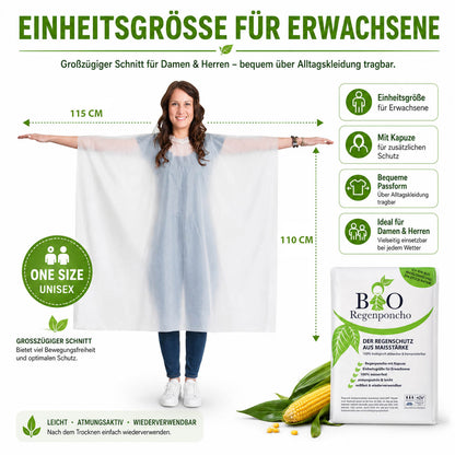 BIO Regenponcho Einweg | 500 Stück | 100% Biologisch abbaubar