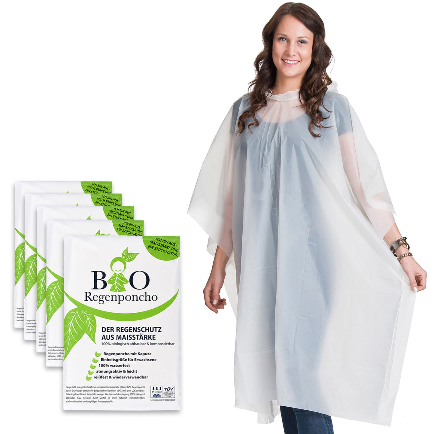 BIO Regenponcho Einweg | 5 Stück | 100% Biologisch abbaubar