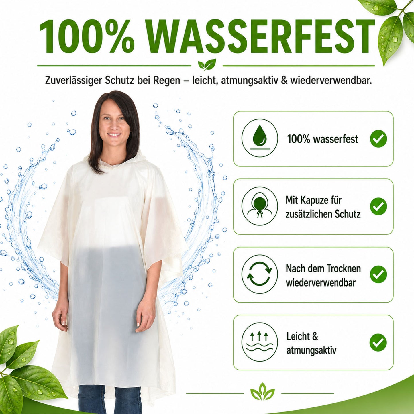 BIO Regenponcho Einweg | 500 Stück | 100% Biologisch abbaubar