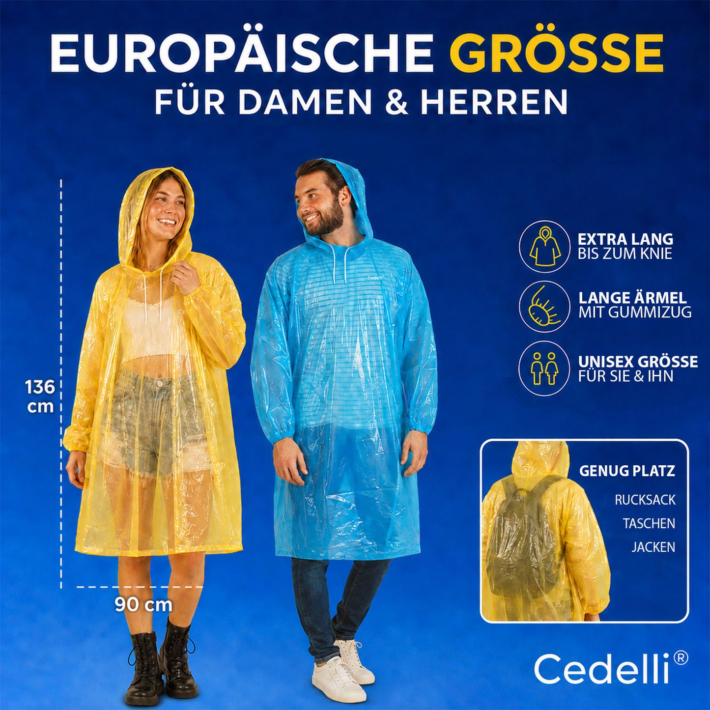 Festival Regenponcho | 5 Stück | 5 Farben