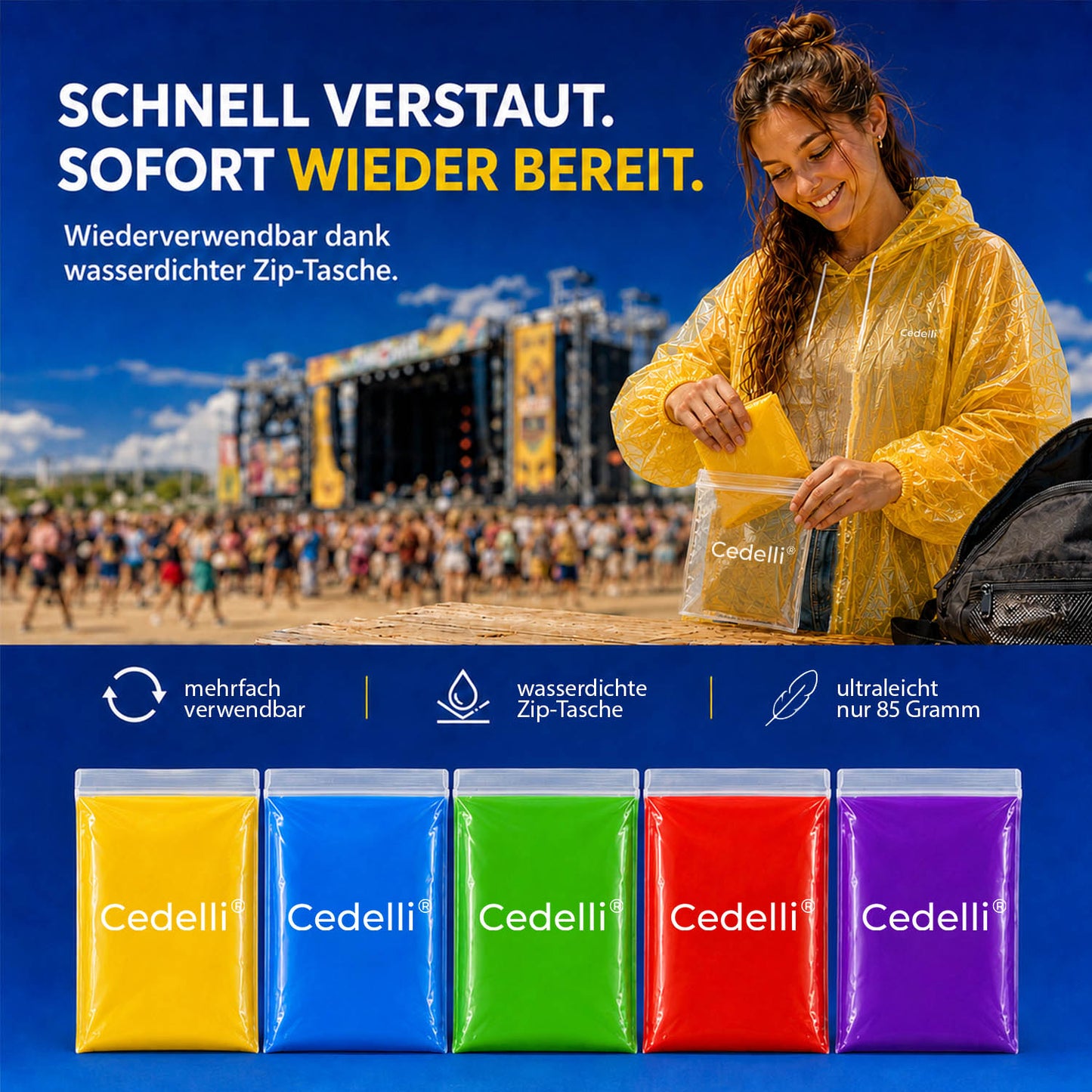 Festival Regenponcho | 5 Stück | 5 Farben