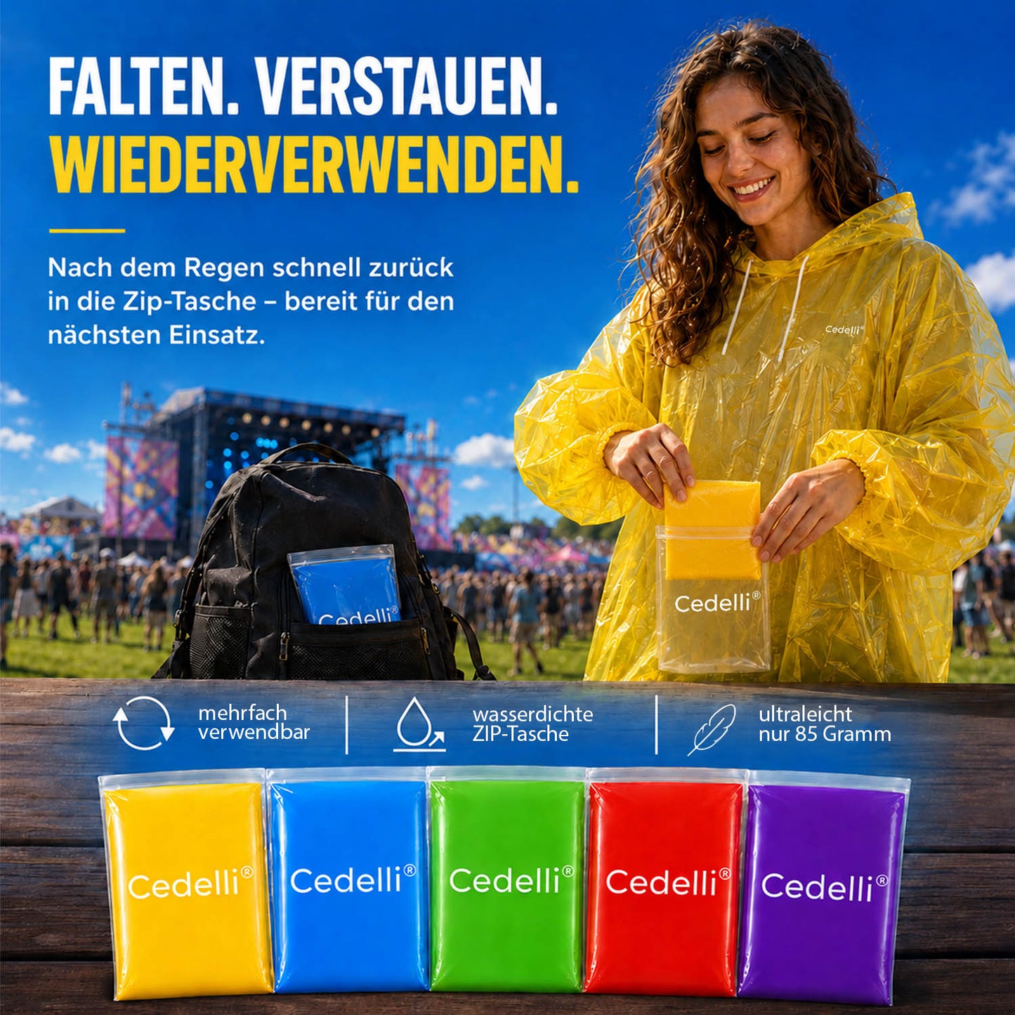 Festival Regenponcho | 5 Stück | 5 Farben