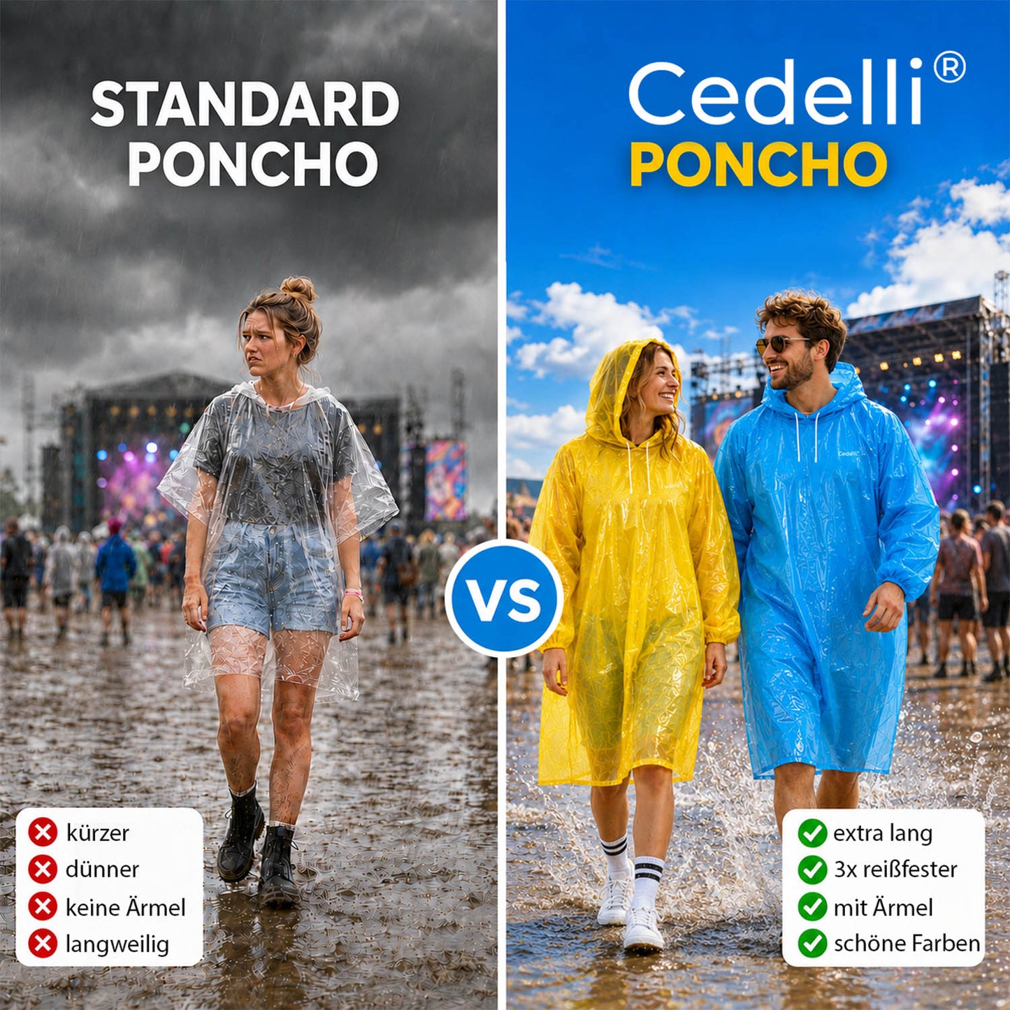 Festival Regenponcho | 5 Stück | 5 Farben