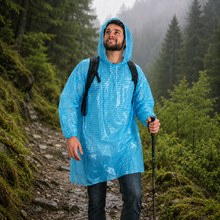 10 Stück - Regenponcho Einweg - Blau