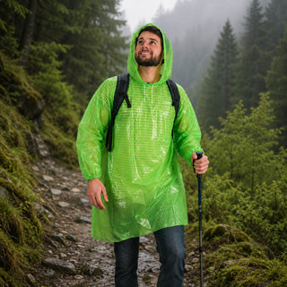 10 Stück - Regenponcho Einweg - Grün