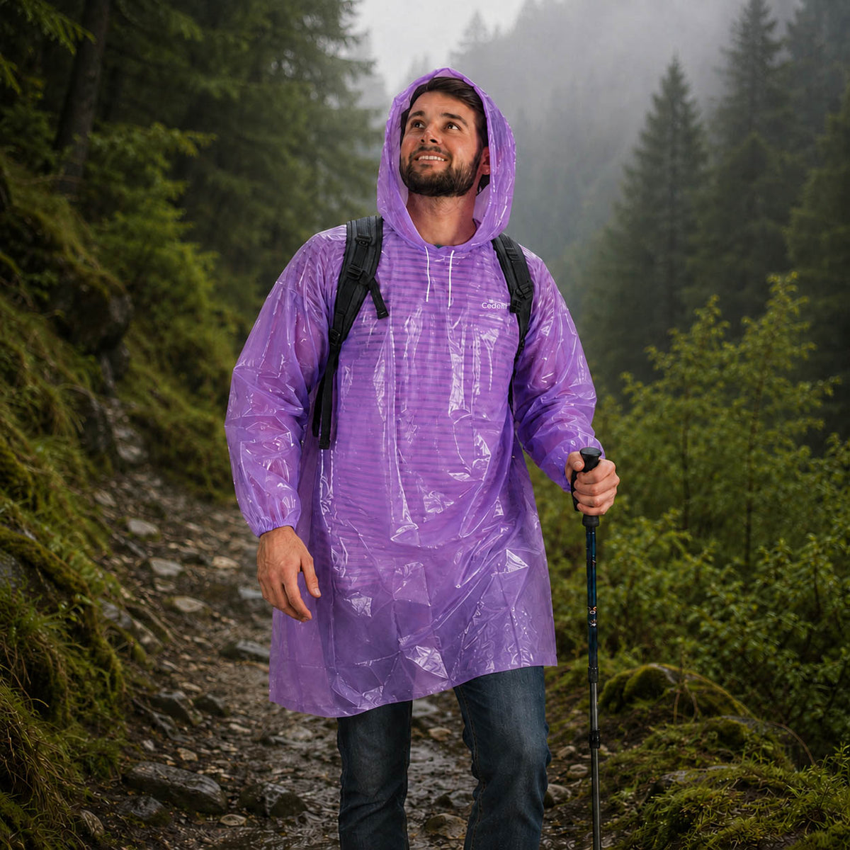 5 Stück - Regenponcho Einweg - Lila