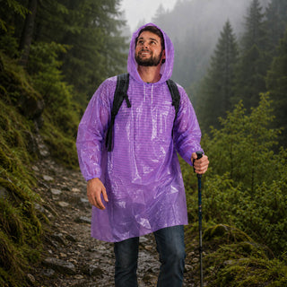 5 Stück - Regenponcho Einweg - Lila