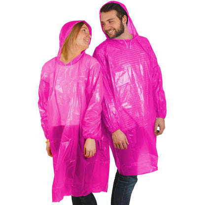 Einweg Regenponcho für Festivals | 5 Stück | Pink
