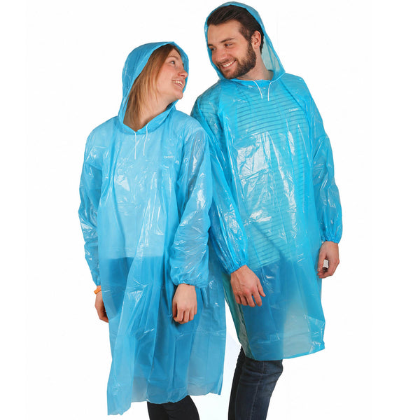 5 Stück - Regenponcho Einweg - Blau