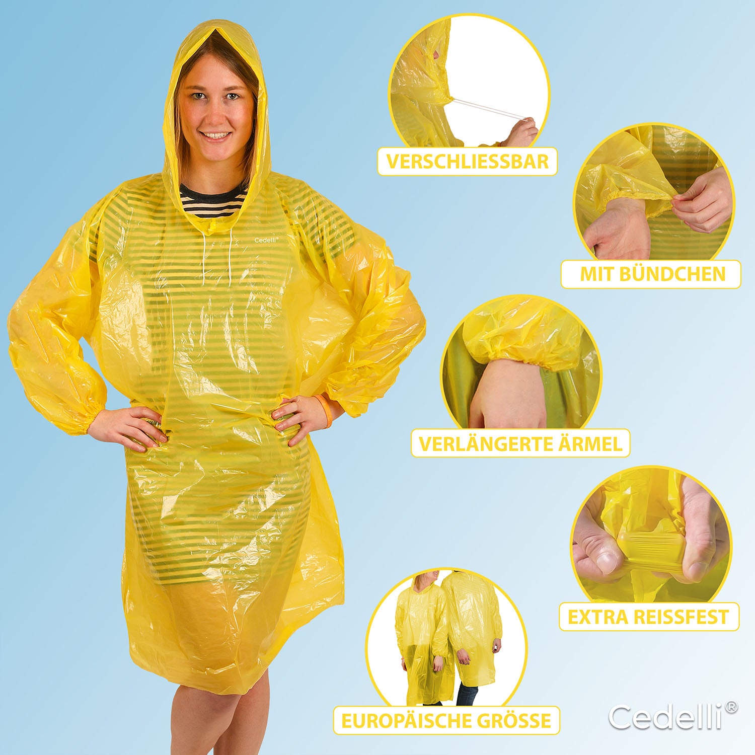 2000 Stück - Regenponcho Einweg - Gelb