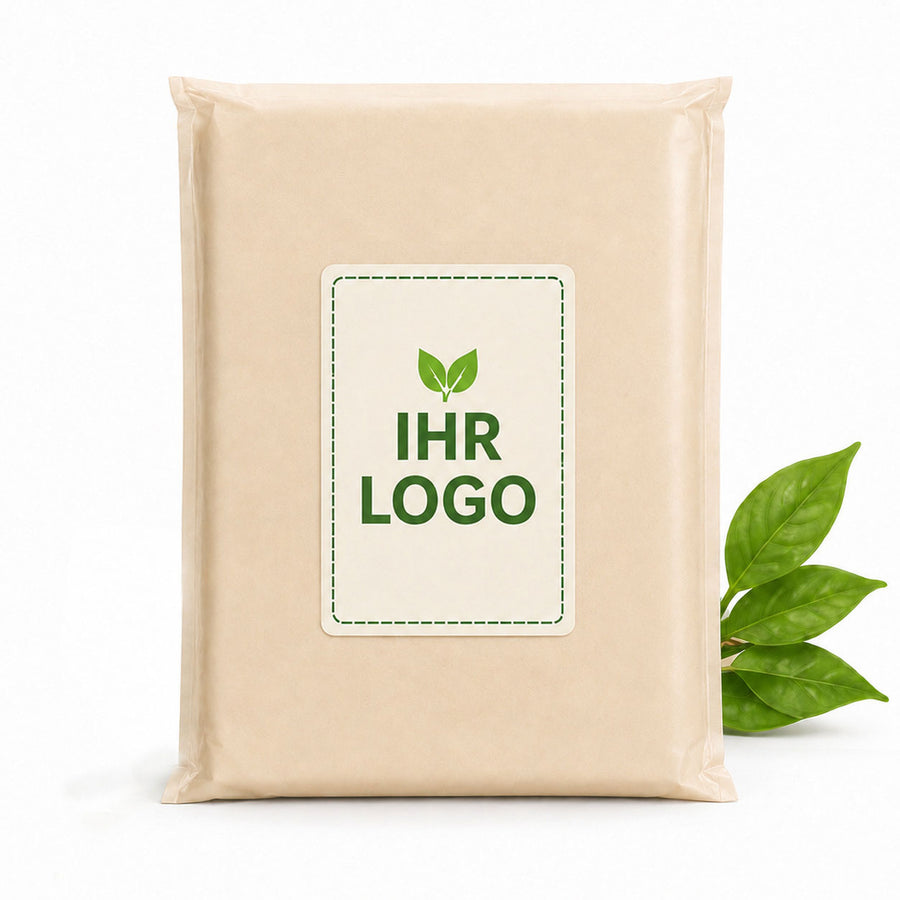 Verpackung mit DIN-A7-Logo-Sticker