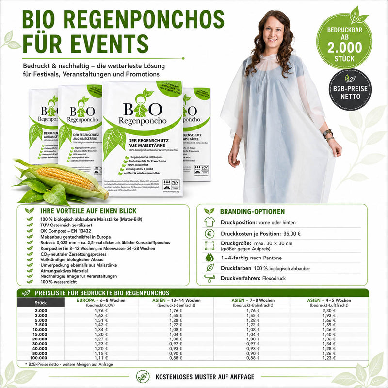 Bio-Regenponcho® nach Ihrer Pantone + Logo Werbeartikel - Hergestellt in Europa-zoom-